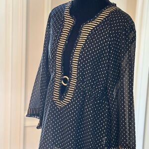 NWT Elegant Moody Black & Gold Sheer Women's Layering Tunic Long Sleeve M